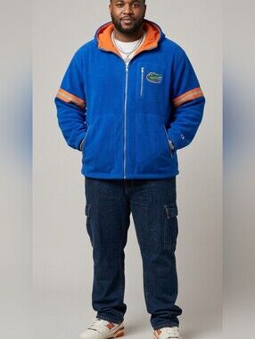 Vintage 1990s Champion Florida Gators Striped Zip Up Hooded Fleece Jacket